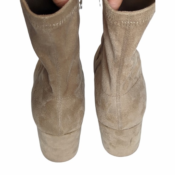 Marc Fisher Ileesia Tan Faux Suede Stretch Zipper Block Heel Bootie Size 11 - Picture 5 of 11